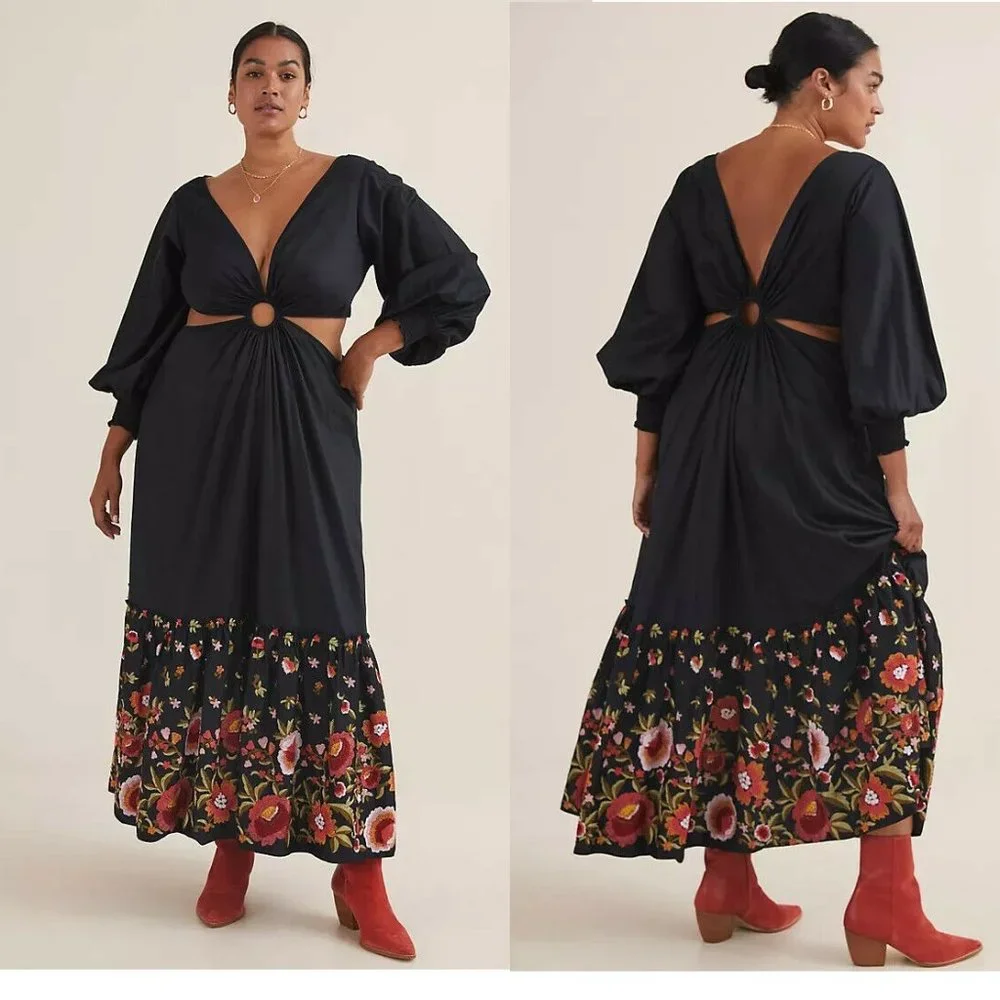 Anthropologie Karolina embroidered Cut-Out Maxi Dress - Picture 2 of 6